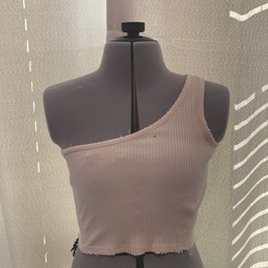 One Shoulder Distressed Crop Top